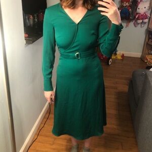 H&M Emerald green midi dress with belt
